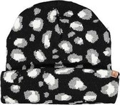 Luxe gebreide muts voor kinderen met luipaard print zwart/wit
