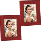 2x stuks houten fotolijstje rood met glitters 18 x 23 cm geschikt voor een foto van 13 x 18 cm