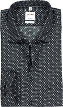 OLYMP Tendenz modern fit overhemd - zwart met grijs en wit dessin - Strijkvriendelijk - Boordmaat: 43