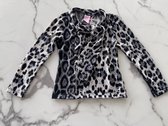 Meisjes trui - Meisjes Longsleeve - Shirt met lange mouwen in de kleur grijs met leopard print, verkrijgbaar in de maten 104/110 t/m 164/170