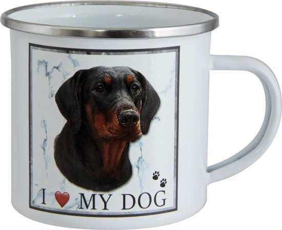1031 rvs drinkbeker wit met afbeelding Dobermann