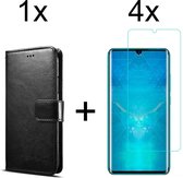 Xiaomi Mi Note 10 Lite hoesje bookcase met pasjeshouder zwart wallet portemonnee book case cover - 4x Xiaomi Mi Note 10 Lite screenprotector