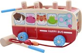 ZaciaToys Houten Speelgoedbus Hamster - Hamerbank - Educatief speelgoed - Sleepwagen - Trekfiguur