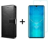 Xiaomi Mi Note 10 Lite hoesje bookcase met pasjeshouder zwart wallet portemonnee book case cover - 1x Xiaomi Mi Note 10 Lite screenprotector