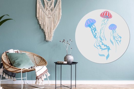 WallCircle - Wall Circle - Wall Circle Indoor - Méduse - Wit - 120x120 cm - Décoration murale - Peintures Ronds XXL