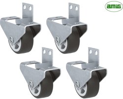 AMIG – Set van 4 Meubelwielen Ø30mm – 4 x Bokwiel met Hoekplaat – 90-135KG Draagvermogen – Hoogte 33mm