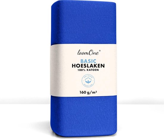 Loom One Hoeslaken – 100% Jersey Katoen – 200x200 cm – tot 23cm matrasdikte– 160 g/m² – Koningsblauw