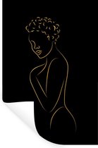 Muurstickers - Sticker Folie - Vrouw - Zwart - Goud - Line art - 40x60 cm - Plakfolie - Muurstickers Kinderkamer - Zelfklevend Behang - Zelfklevend behangpapier - Stickerfolie