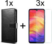 Xiaomi Redmi 9 hoesje bookcase met pasjeshouder zwart wallet portemonnee book case cover - 3x Xiaomi Redmi 9 screenprotector
