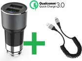 PowerDrive 3.6A Autolader USB 2 Poorten Sigarettenaansteker met USB-C Krulsnoer Kabel - Auto Accessoires - Geschikt voor TomTom/Garmin/Samsung/Anker/Lenovo/Oppo/Xiaomi/Universeel