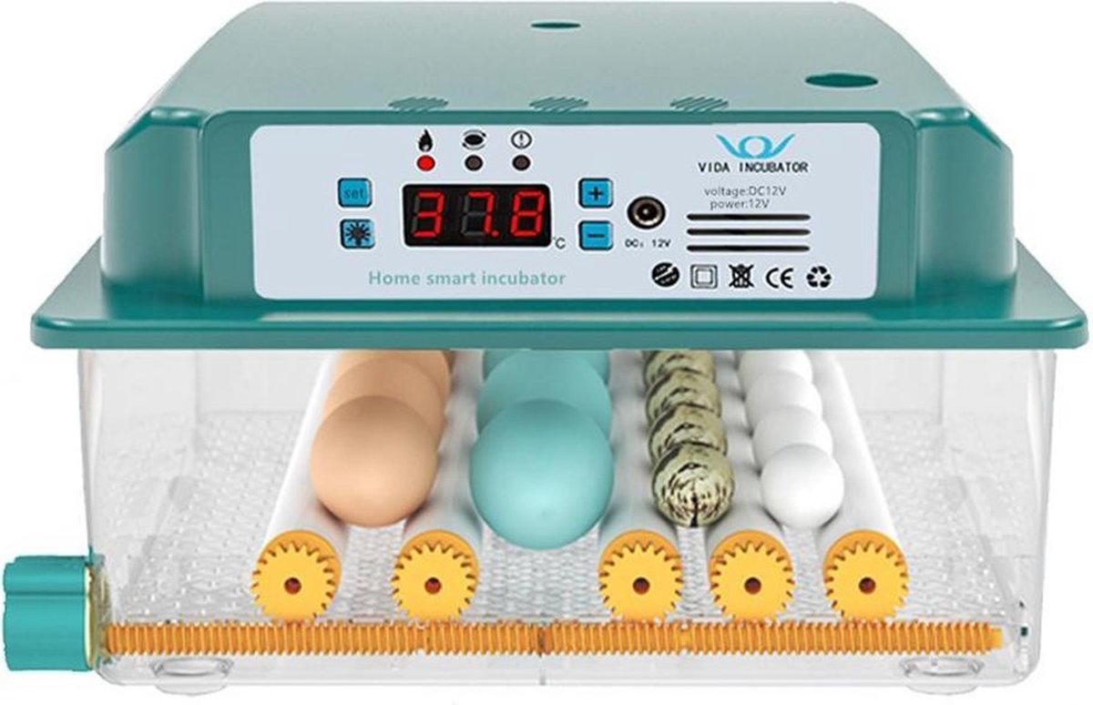 Broedmachine - 6-16 eieren - Broedmachine automatisch - Draait de eieren om - Incubator - Automatische temperatuurregelaar - LED verlichting - Ieder formaat ei - Your Green Leaves