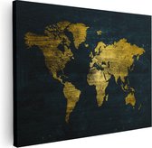 Artaza Canvas Schilderij Gouden Wereldkaart - 80x60 - Foto Op Canvas - Canvas Print