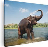 Artaza Canvas Schilderij Vrolijke Olifant In Het Water  - 80x60 - Foto Op Canvas - Canvas Print