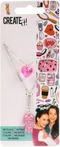 ketting met hartje en handje zilver/roze