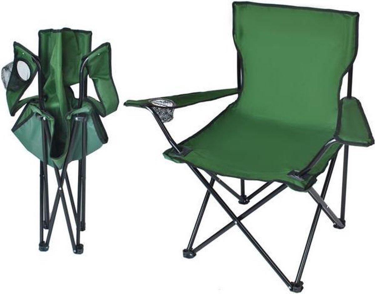 IsoTrade Campingstoel - opvouwbare visstoel - klapstoel - tuinstoel - vouwstoel - groen - Met bekerhouder – Verstelbare armleuning - B80 x L45 x H80cm - Draaggewicht tot 100kg