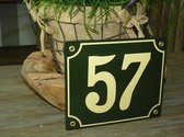 Emaille huisnummer 18x15 groen/creme nr. 57