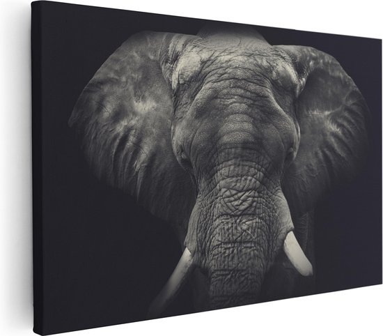 Artaza Canvas Schilderij Olifantenkop - Olifant - Zwart Wit - 30x20 - Klein - Foto Op Canvas - Canvas Print