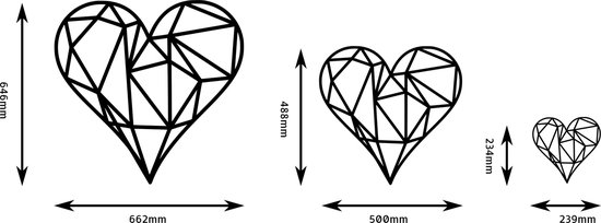Coeur géométrique Décoration murale MDF Zwart 500x488mm