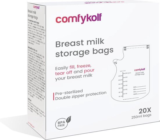 20 stuks ComfyKolf Melk Bewaarzakjes 250ml - Borstvoeding Moedermelk Melkzakjes - ComfyKolf