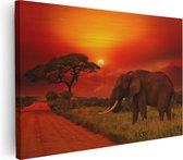Artaza Canvas Schilderij Olifant In Het Wild Tijdens Zonsondergang - 60x40 - Foto Op Canvas - Canvas Print