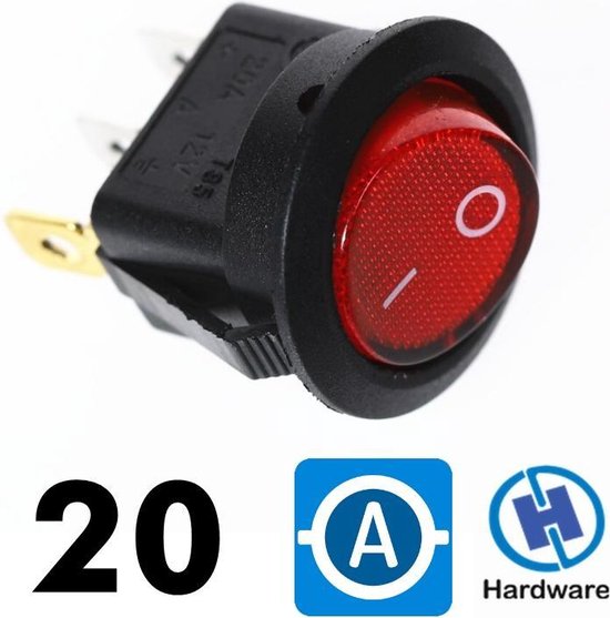 Tuimel Wipschakelaar 12V Rond - 20A - ROOD  LED Verlicht - Inbouw - Inbouwschakelaar - Scooter - Auto - Boot - Camper - Schakelaar Tuimelschakelaar - Red - per stuk