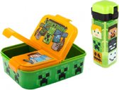 Minecraft 3 vaks brooddoos/broodtrommel + vierkante drinkfles met slot - 25 cm - 550 ml