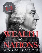 La couverture de 'The Wealth of Nations' par Adam Smith montre une gravure d'un homme en perruque et veste du 18e siècle, avec le titre en lettres rouges.