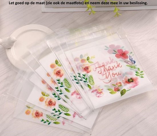 50 Uitdeelzakjes Thank You 7 x 7 cm met plakstrip - Plastic Traktatie Kado... | bol.com