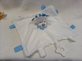 Knuffeldoekje - Doudou - 35 cm op 35 cm - merk LVEE ® - hond  - wit - met bijtring en knoop lus