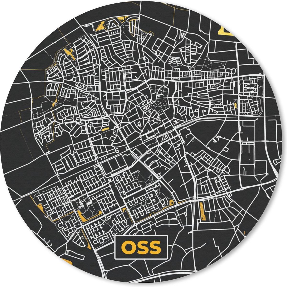 Muismat rond 40x40 cm - Mousepad Kaart - Oss - Goud - Zwart - Ronde muismatten