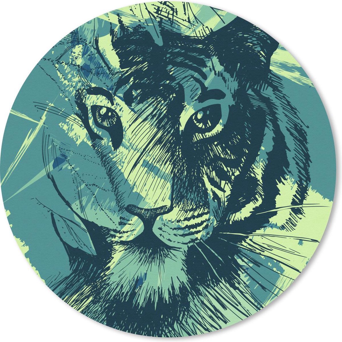Muismat rond 50x50 cm - Mousepad Tijger - Groen - Abstract - Ronde muismatten