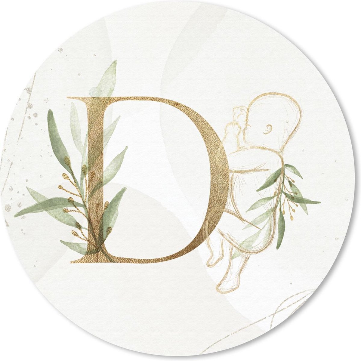 Muismat rond 50x50 cm - Mousepad Letters - D - Goud - Baby - Ronde muismatten