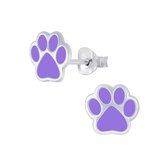 Joy|S - Zilveren kat hond dierenpoot oorbellen - paars