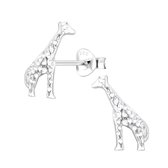 Joy|S - Zilveren giraf oorbellen - 8 x 13 mm - bewerkt