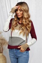 Gebreide Hoodie Dames - Colorblock Rood - Maat XL