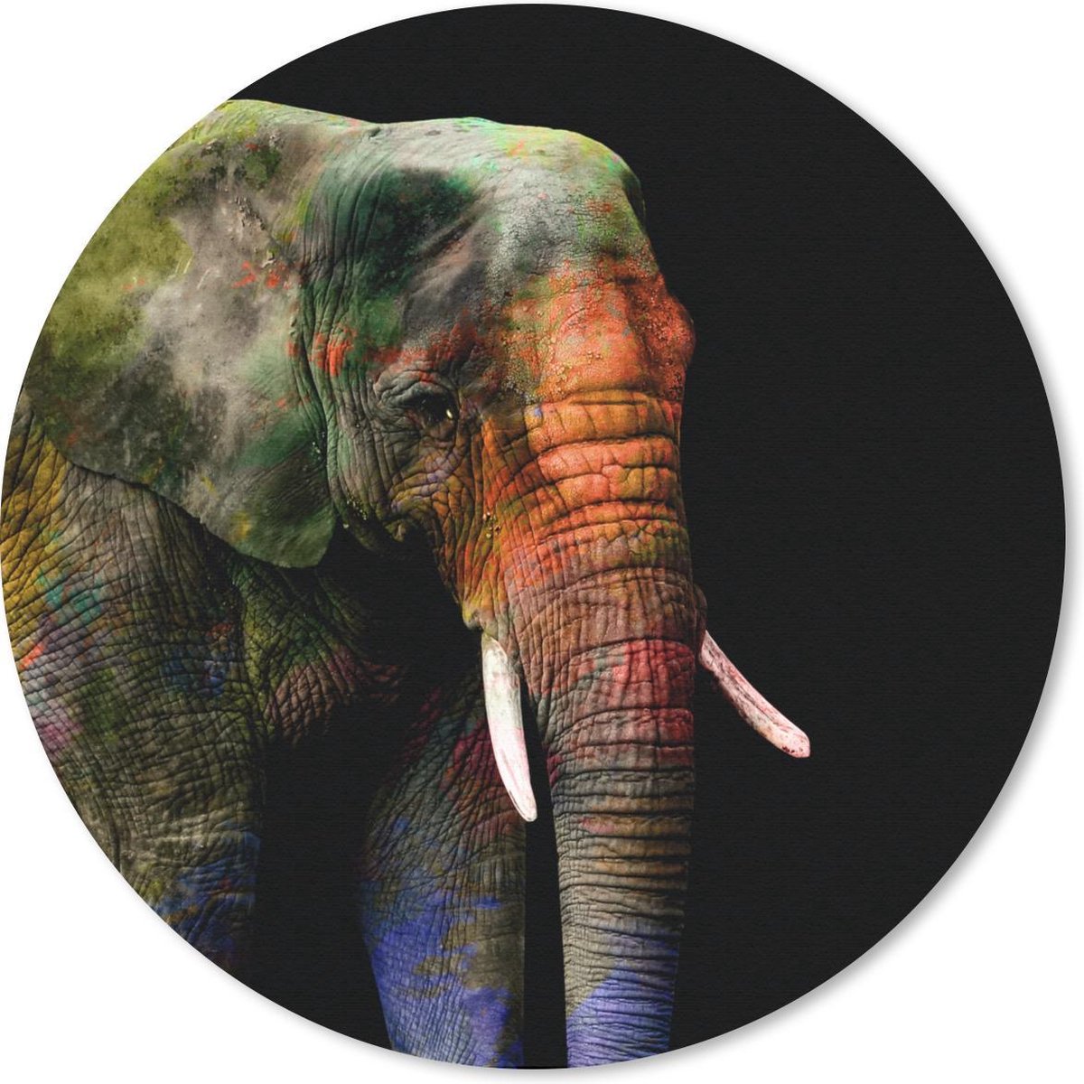 Muismat rond 40x40 cm - Mousepad Olifant - Kleuren - Dier - Ronde muismatten