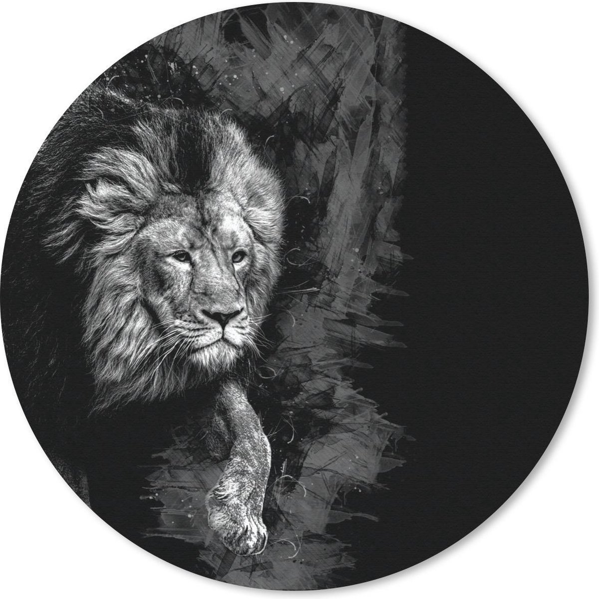 Muismat rond 40x40 cm - Mousepad Leeuw - Dieren - Zwart - Wit - Ronde muismatten