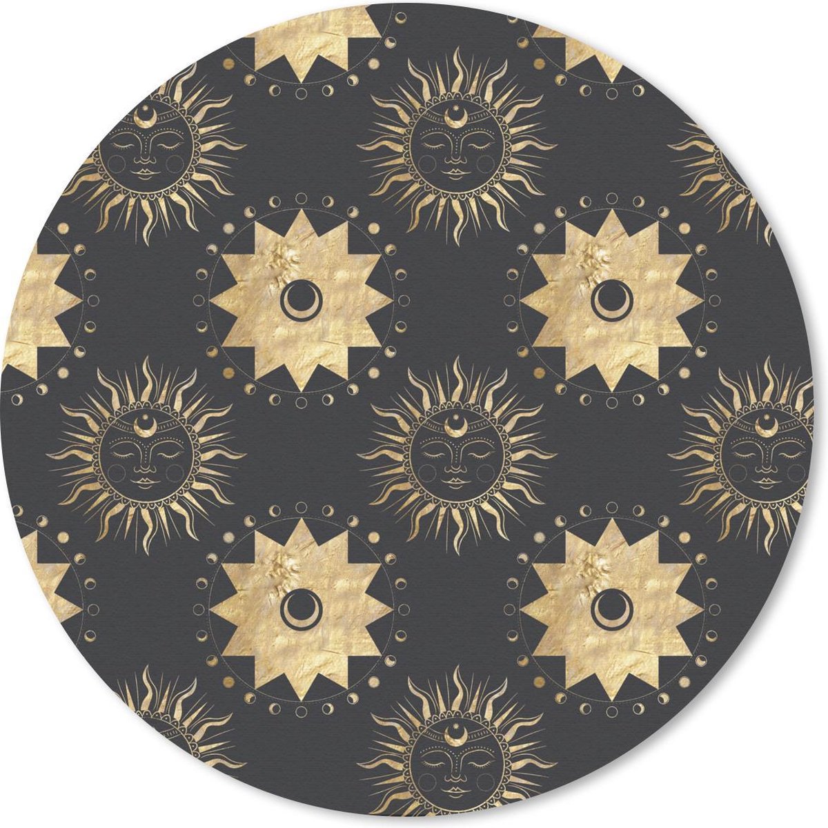 Muismat rond 50x50 cm - Mousepad Patronen - Zon - Sterren - Goud - Ronde muismatten