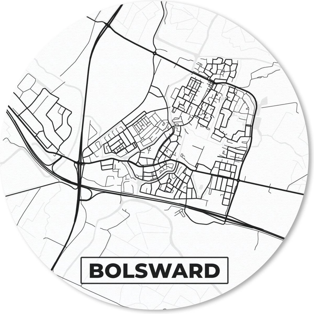 Muismat rond 40x40 cm - Mousepad Kaart - Bolsward - Zwart - Wit - Ronde muismatten