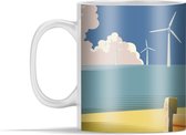 Mok - Windmolens in de zee op een kleurrijke illustratie met een meeuw - 350 ml - Beker
