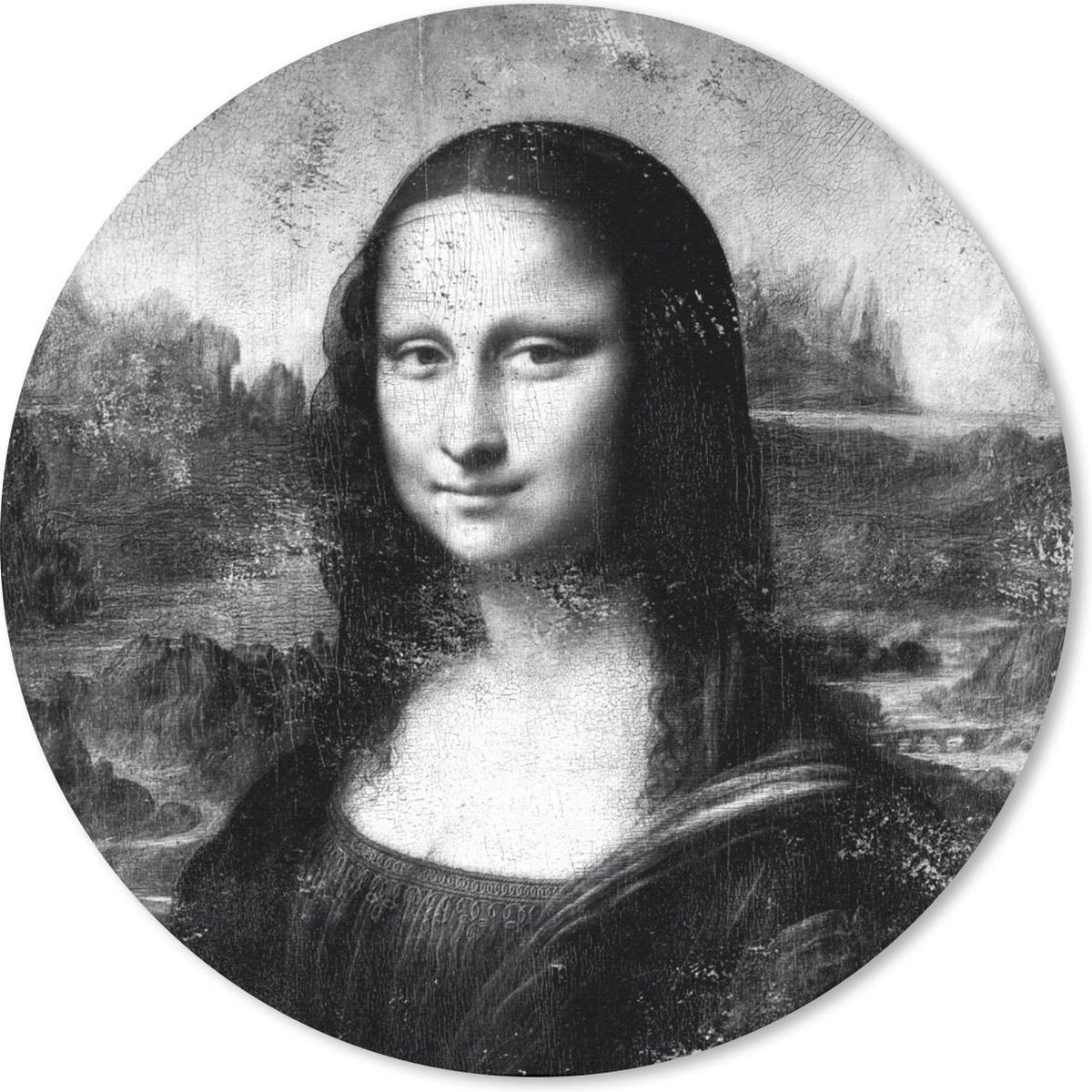 Muismat rond 40x40 cm - Mousepad Mona Lisa - Leonardo da Vinci - Zwart - Wit - Ronde muismatten