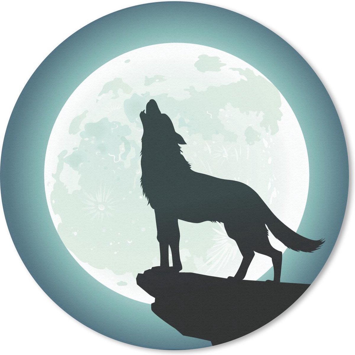 Muismat rond 50x50 cm - Mousepad Wolf - Maan - Steen - Ronde muismatten