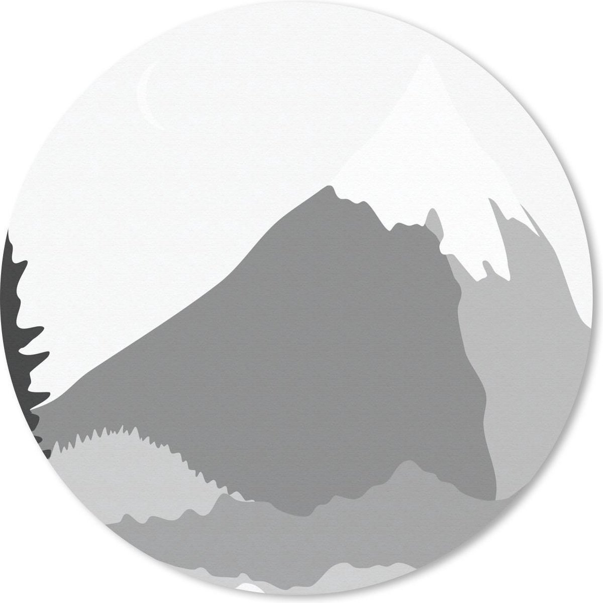 Muismat rond 40x40 cm - Mousepad Illustratie - Berg - Zwart - Wit - Ronde muismatten