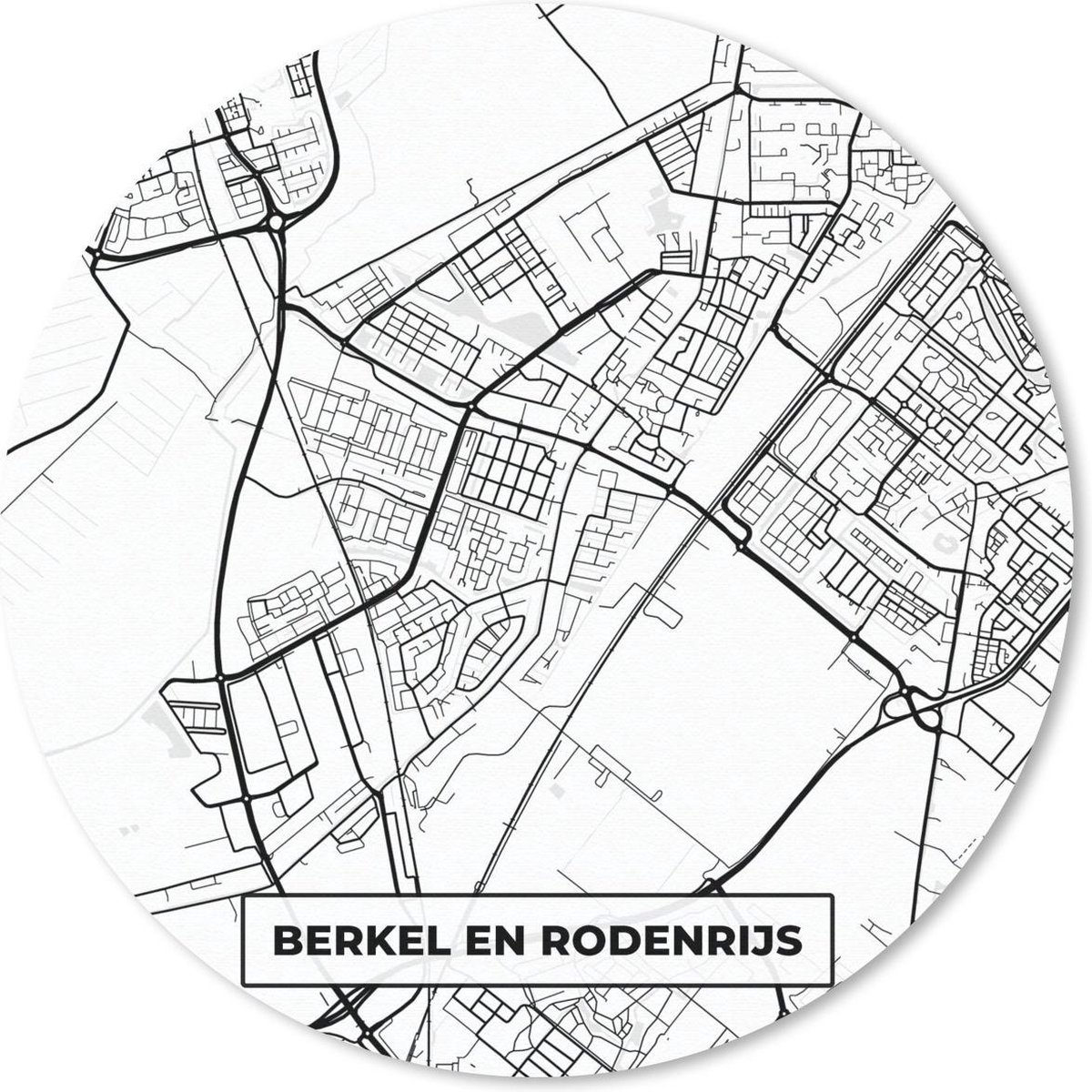 Muismat rond 40x40 cm - Mousepad Kaart - Berkel en Rodenrijs - Zwart - Wit - Ronde muismatten