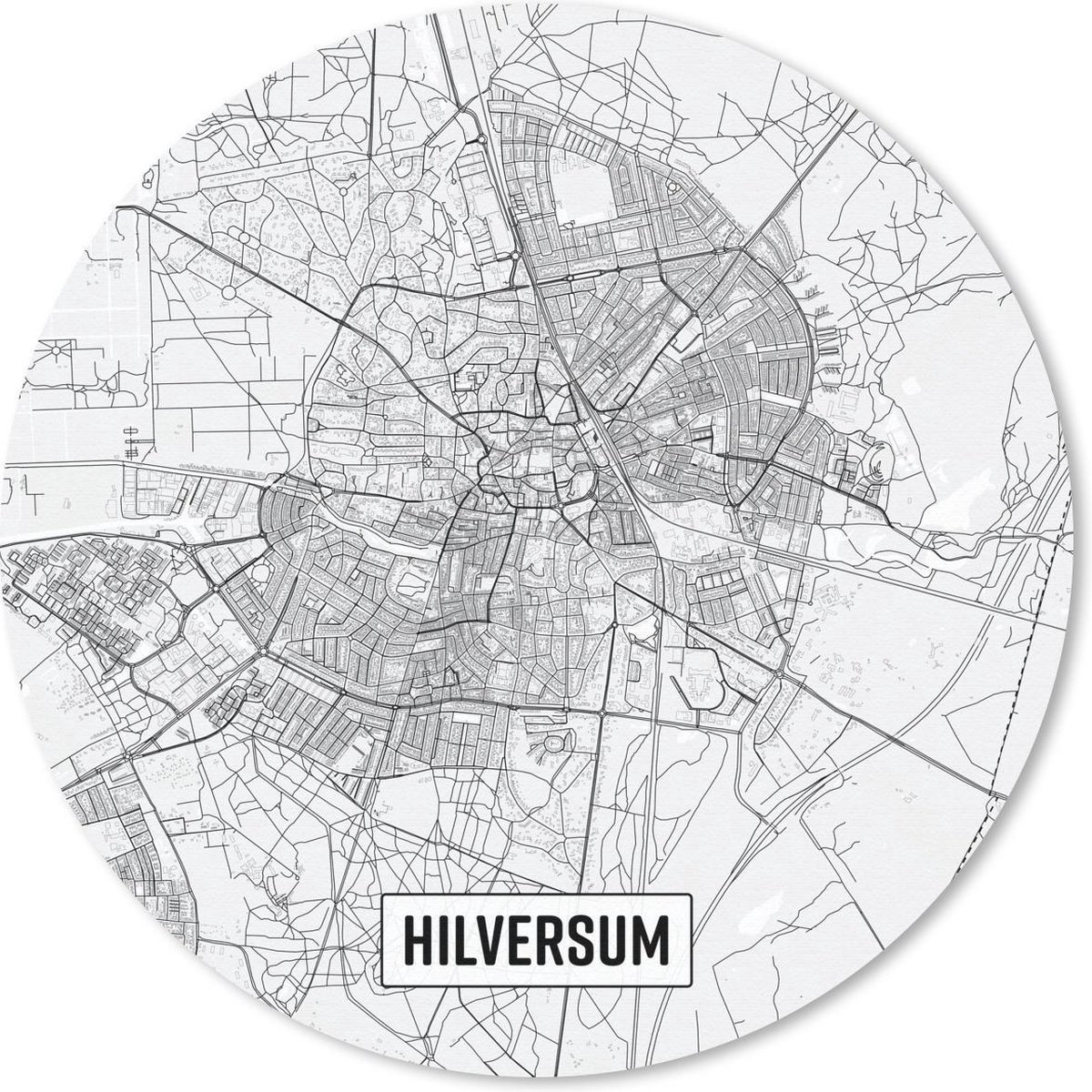 Muismat rond 50x50 cm - Mousepad Stadskaart Hilversum - Ronde muismatten