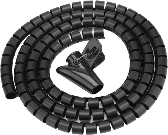 Allteq - Spiraalband - Kabelslang -  Met doorvoerhulp - Kabels wegwerken - 2 meter - Zwart