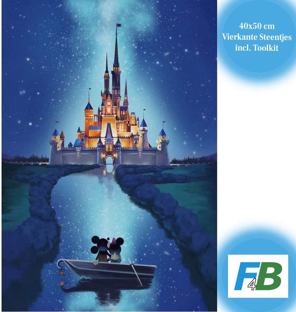 F4B Disney Kasteel Diamond Painting 40x50cm | Vierkante Steentjes | Mickey Mouse | Minnie Mouse | Disney | Kinderen | Pakket Volwassenen en Kinderen
