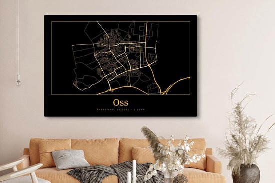 Toile Peinture Carte - Oss - Or - Zwart - 180x120 cm - Décoration murale XXL