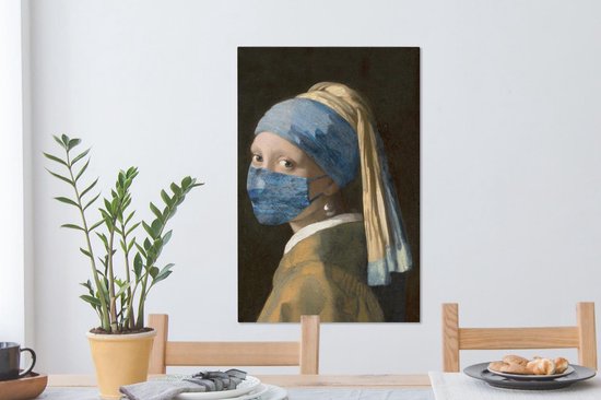Peintures sur toile Fille avec une boucle d'oreille en perle - Johannes Vermeer - Masque facial - 60x90 cm - Décoration murale