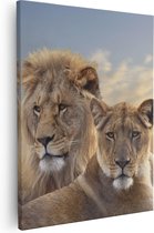 Artaza Canvas Schilderij Leeuw En Leeuwin - 80x100 - Groot - Foto Op Canvas - Canvas Print